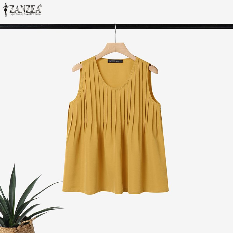Summer Clothing Plus Size Women - ZANZEA-Top sin mangas con volantes para