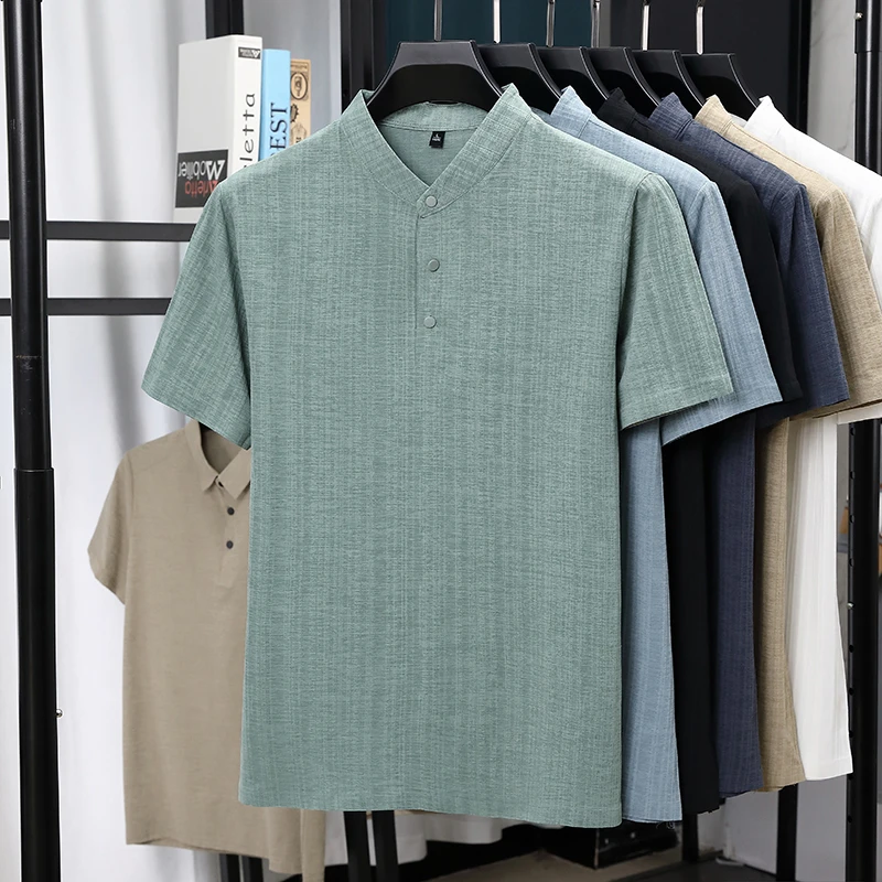 Summer Clothing Guys - Camisas de Lino Texturizado de Manga