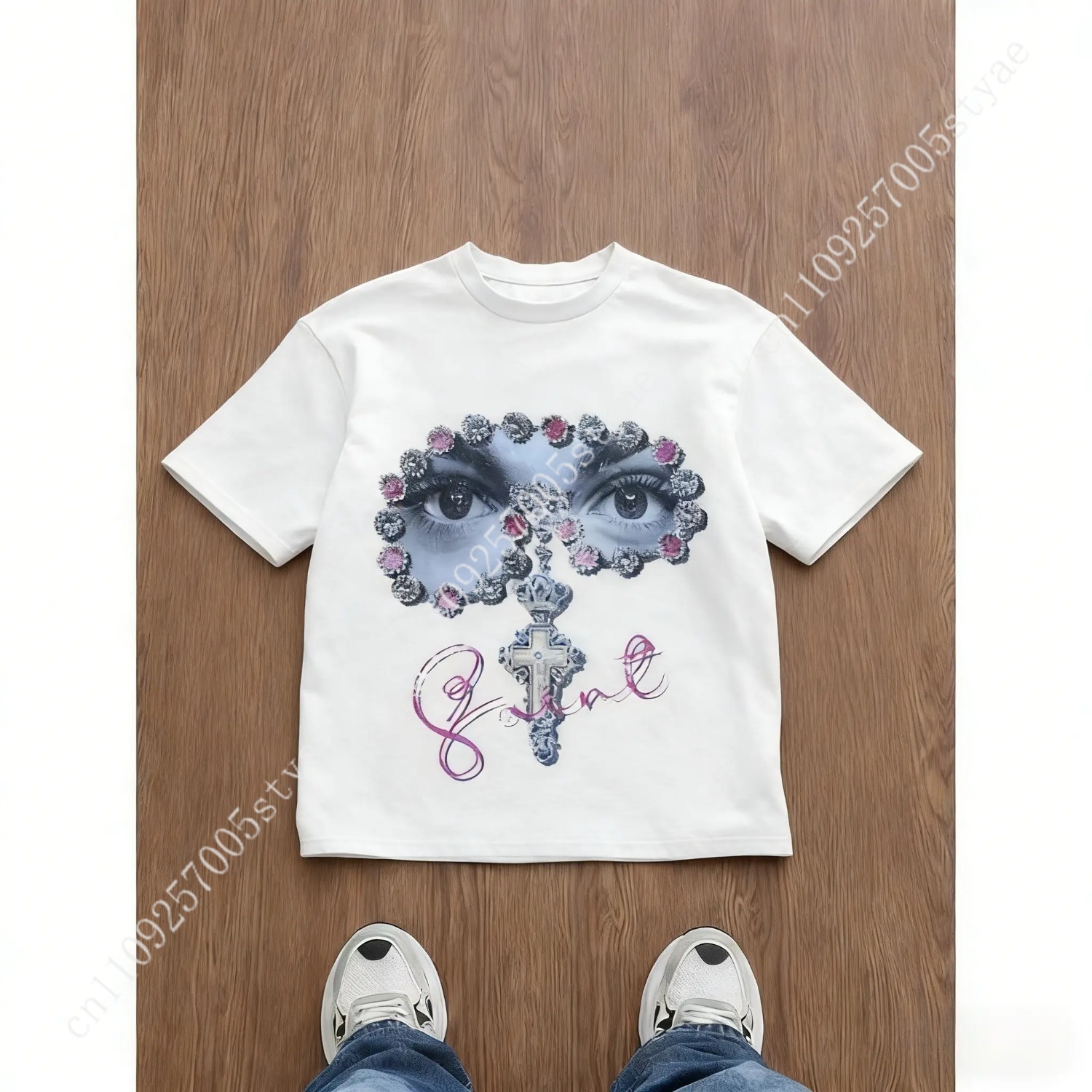 Summer Quilt - Camiseta holgada con estampado gráfico para