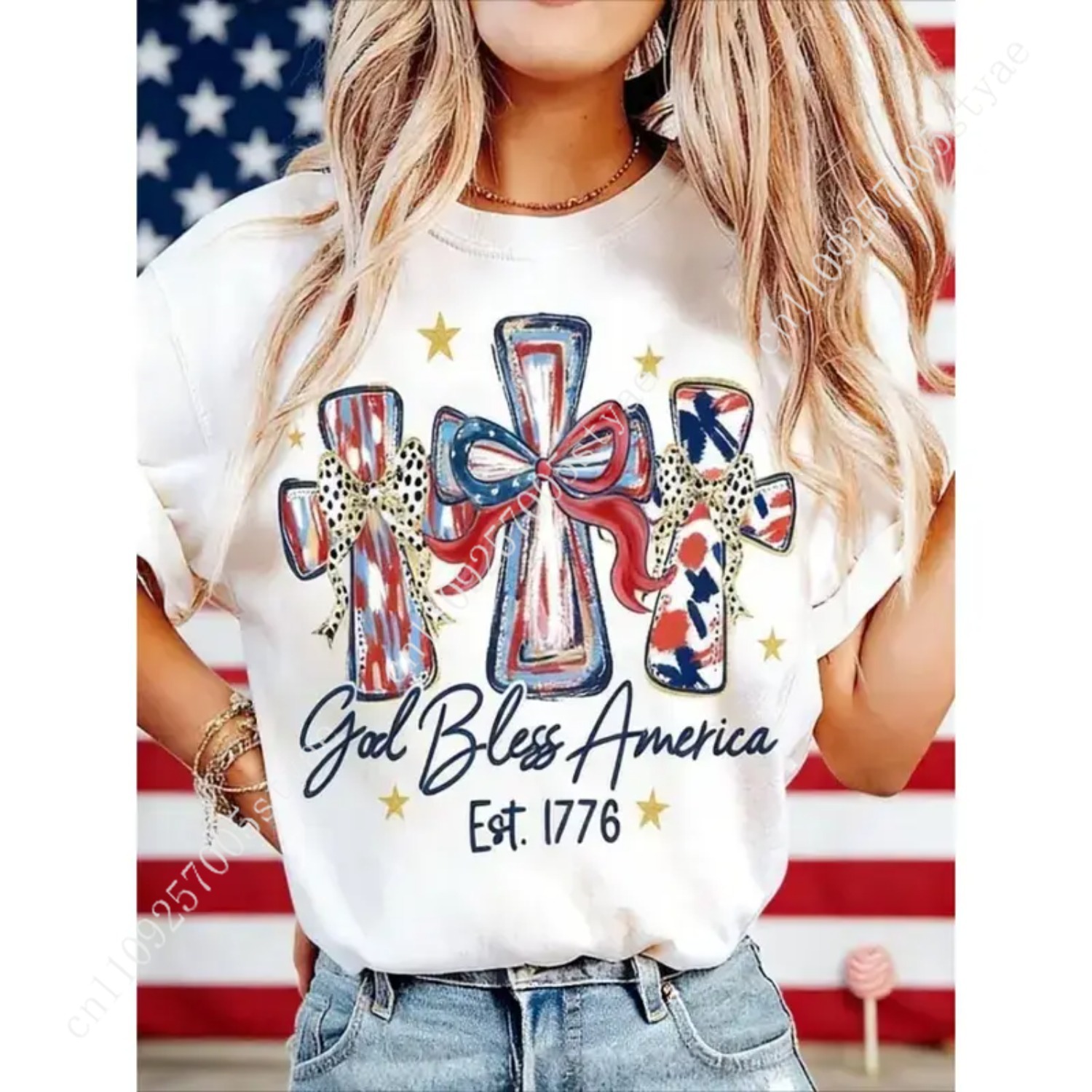 Summer Quilt - Camiseta para mujer God Bless America,