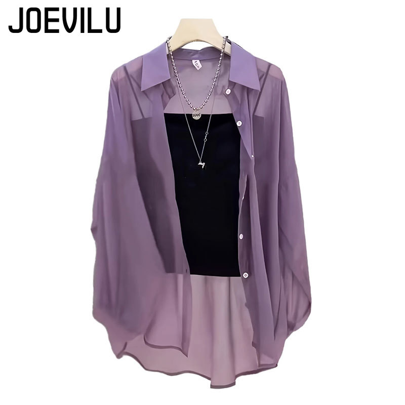 Summer Clothing Japan - Camisa de gasa transparente para mujer,