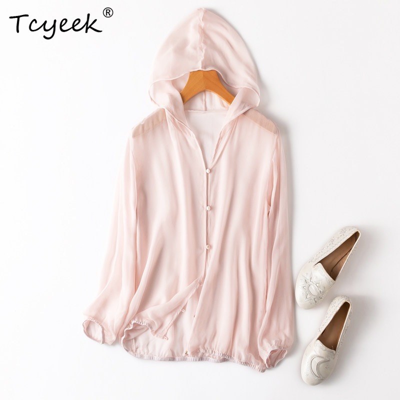 Tcyeek-Tops de seda de morera  - Summer Clothing Tops reseña y precio